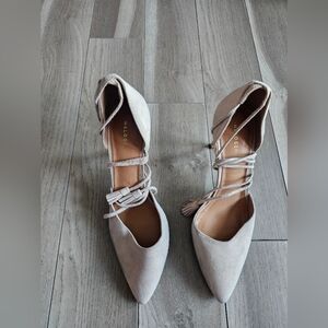 Halogen Genuine Suede Light Pink Kitten Heels Pumps w/ Ankle Ties Wide Toebox 9